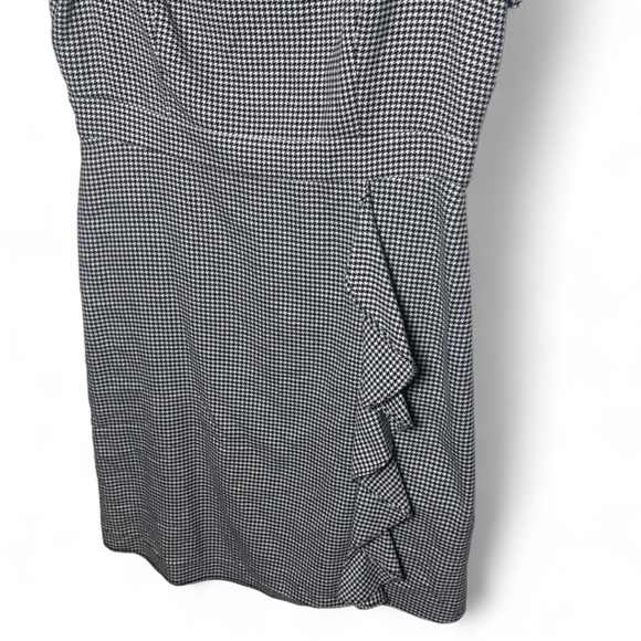 Eliza J Houndstooth Sheath Dress Size 12 Black White Ruffle Work Dress - Picture 4 of 9